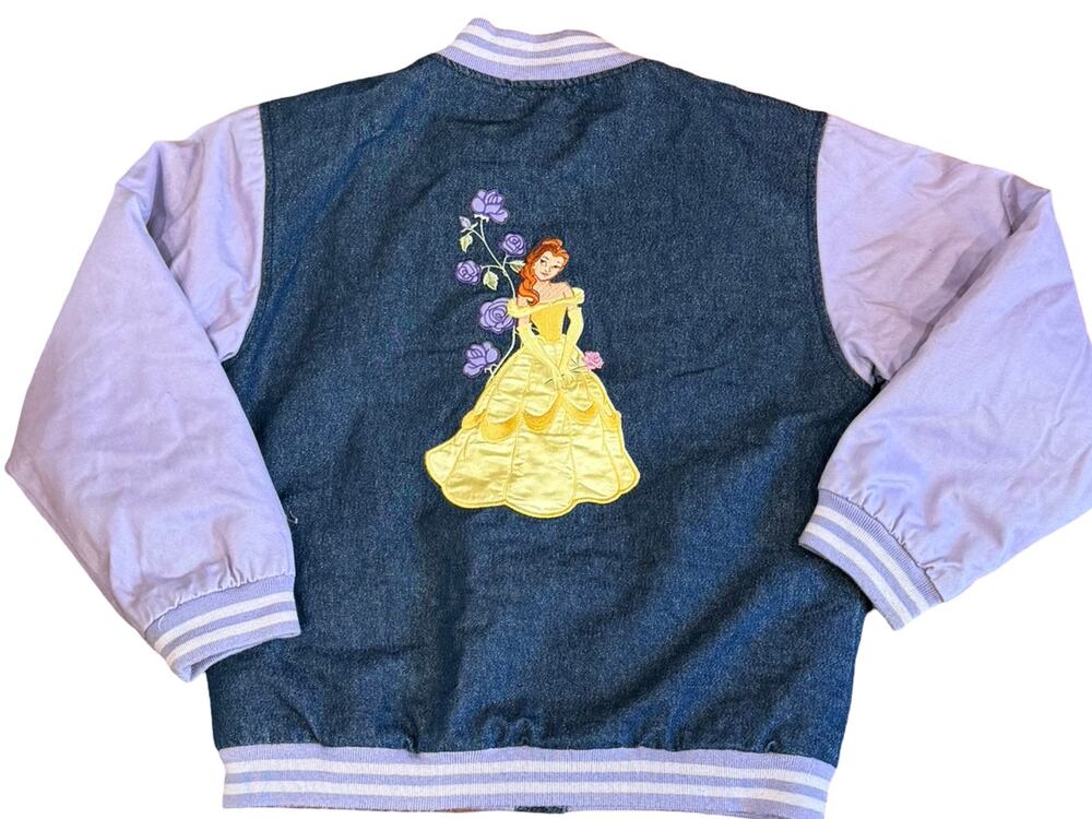 Vintage Disney Store Princess Belle Varsity Jacket Sz. 10/12 90s Y2K Embroidered